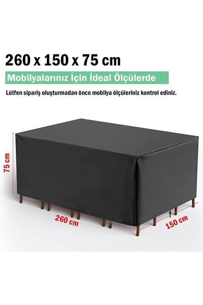 Breen Siyah Bahçe Mobilya Koruma Örtüsü Branda 260x150x75 Cm Su Geçirmez