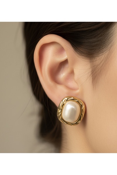 TuceT Collection Kadın Büyük Çelik Küpe İncili