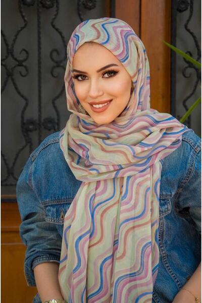 Aişe tesettür Προετοιμασμένο σάλι με μαλακά χρώματα με σπειροειδές σχέδιο