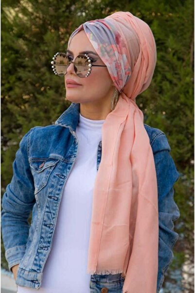 Aişe tesettür Somon Çiçek Çiçek Desen Hazır Şal