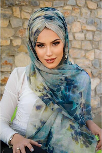 Aişe tesettür Lacivert Turkuaz Tonlamalı Hazır Şal