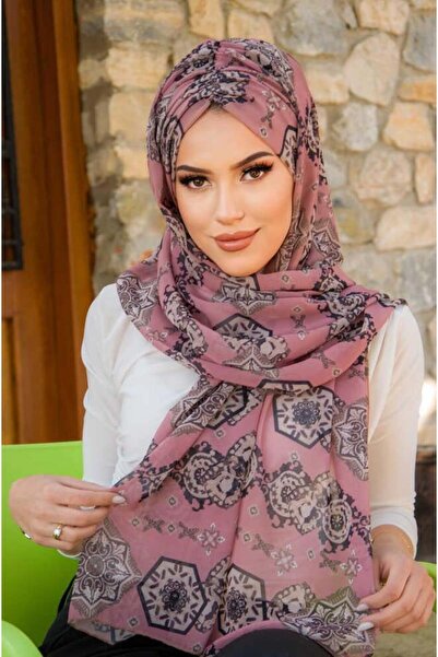 Aişe tesettür Темний пудровий ретро-візерунок Готовий шаль