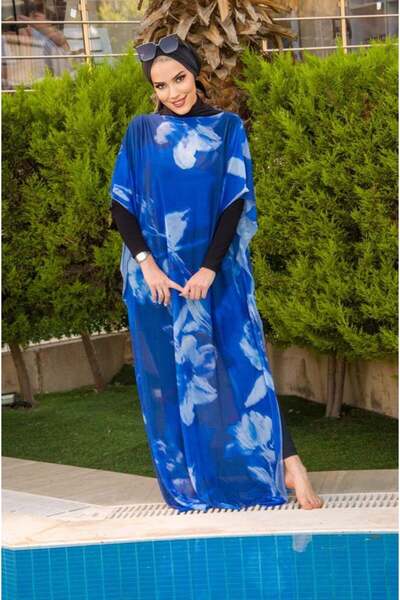 Aişe tesettür ساكس باريو حجاب منقوش باللون الأزرق