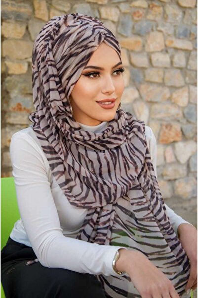 Aişe tesettür Έτοιμο σάλι με σχέδιο καφέ ζέβρα
