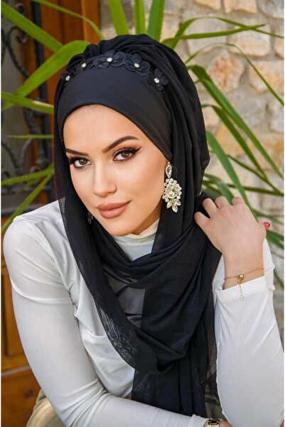 Aişe tesettür Έτοιμο βραδινό φόρεμα με μαύρο λουλουδάτο σάλι