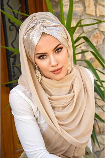 Aişe tesettür Sand Beige Twisted Ready Shawl