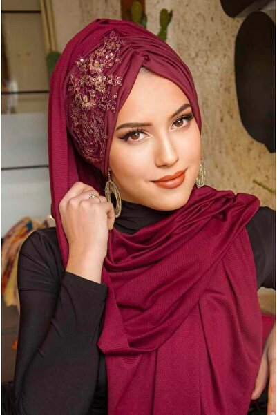 Aişe tesettür Bordo Güpürlü Abiye Şal