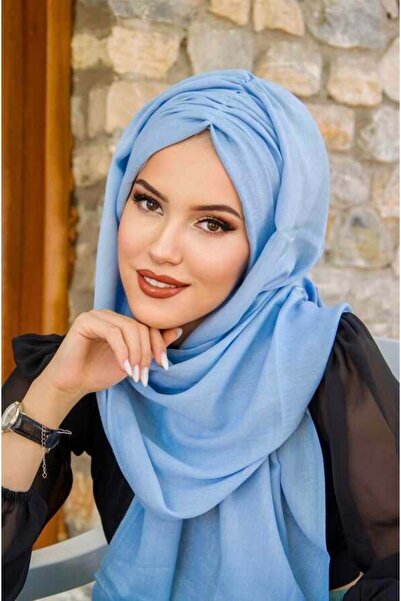 Aişe tesettür Bebe Mavi Büzgülü Hazır Şal