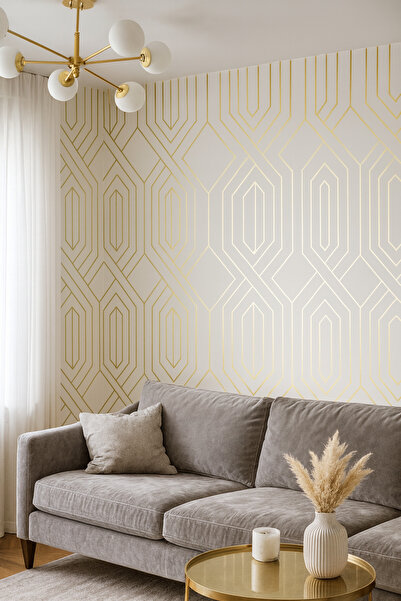 UKAB DEKOR 30x60 cm Kendinden Yapışkanlı Esnek Köpük Gold Şeritli Pvc Mermer Panel Banyo WC Mutfak TJ011