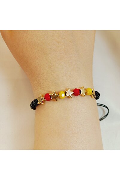 Crystal Atelier 5 Yıldız İncili Kristal Taşlı Makrome Bileklik-Galatâsâray Makrome Bileklik-GS Taraftar Bileklik