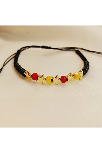 Crystal Atelier 5 Yıldız İncili Kristal Taşlı Makrome Bileklik-Galatâsâray Makrome Bileklik-GS Taraftar Bileklik