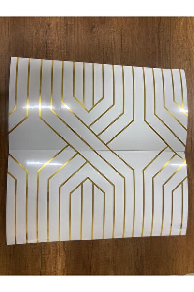 UKAB DEKOR 30x60 cm Kendinden Yapışkanlı Esnek Köpük Gold Şeritli Pvc Mermer Panel Banyo WC Mutfak TJ011