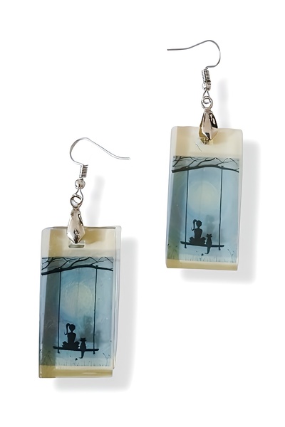 maia Women's Silver Color Dangle Earrings – Cat Design