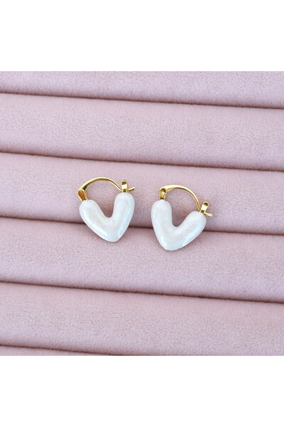 Heppii Heart Patterned White Earrings