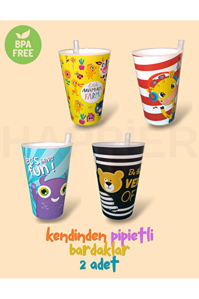 happier Çocuk Pipetli Bardak-2 adet-Yeni modeller geldi