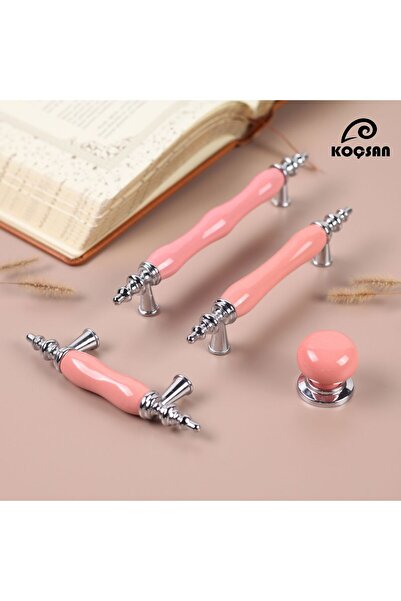 KOÇSAN Asos Pembe Porselen 128 Mm Kulp Lüks Country Mutfak Mobilya Dolap Çekm...