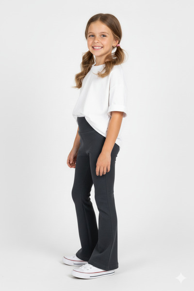 zepkids High Waist Flare Leg Ribbed Anthracite Color Girl's Leggings