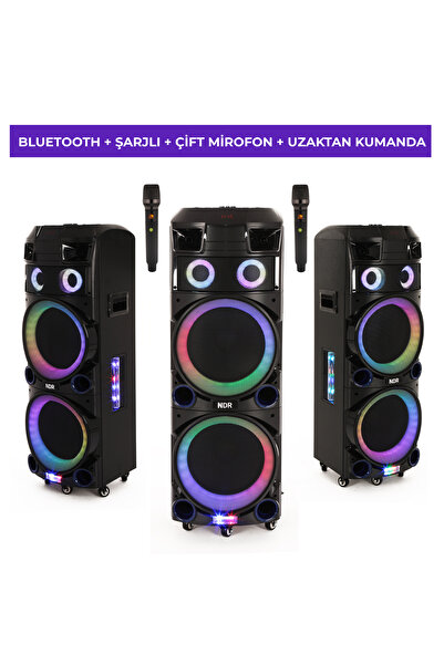 NDR -7022 100 RMS GÜÇ Taşınabilir Karaoke Hoparlör – Çift Mikrofonlu RGB LED ...