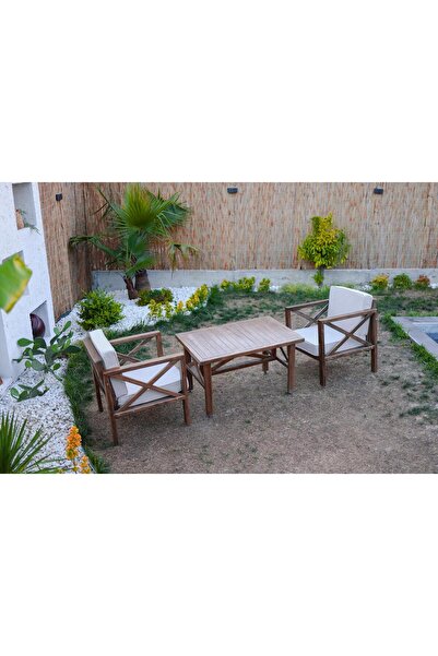 RAWZEN HOME Bahçe Balkon Takımı l 2x Tekli l Masa l Koyu Renk Ceviz