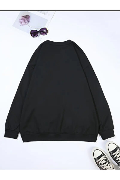 caddekombin Φούτερ με στάμπα με πούπουλα με λαιμόκοψη σε μπλε ναυτικό χρώμα