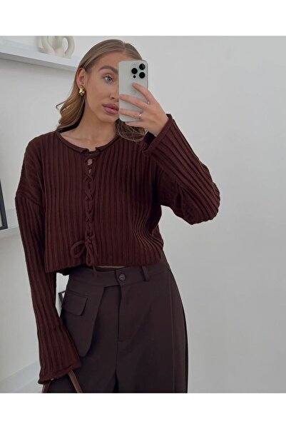 TOFİX textile Πλεκτό εποχιακό μοντέλο μπλούζας με κορδόνια και τελειώματα