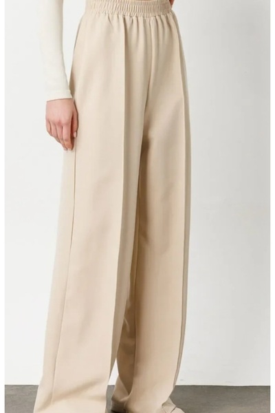 Dagü Design بنطلون كريب نسائي مطاطي مريح باللون البيج