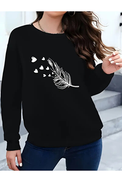 caddekombin Φούτερ με στάμπα με πούπουλα με λαιμόκοψη σε μπλε ναυτικό χρώμα