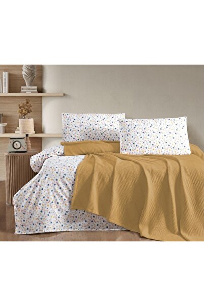 Şaheser Легкий двоспальний комплект постільної білизни з 100% бавовни - гірчичний
