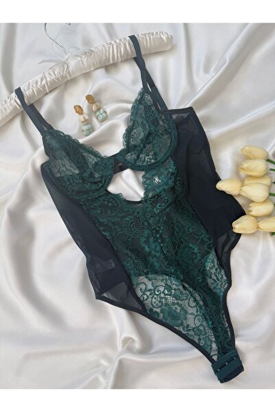 İNKO İÇ GİYİM Δαντελένιο κορμάκι με διάφανο κάτω μέρος με κουμπώματα