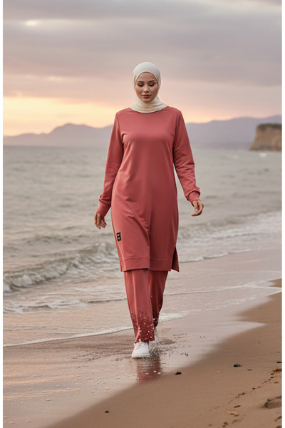 sefamerve Σετ τούνικ και παντελόνι με ανοιχτό αποξηραμένο τριαντάφυλλο - 0044-19