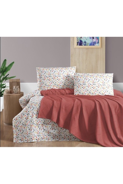 Şaheser Легкий двоспальний комплект постільної білизни з 100% бавовни - цегла