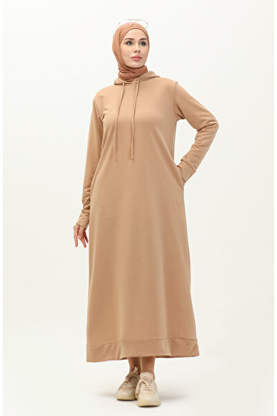 sefamerve Športové šaty s kapucňou – dvojvláknové, mliečne hnedé 0190-08
