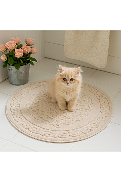 HOMEMOME Cotton Round Bath Mat Beige Color 120*120