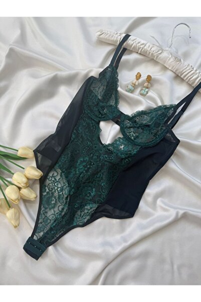 İNKO İÇ GİYİM Δαντελένιο κορμάκι με διάφανο κάτω μέρος με κουμπώματα