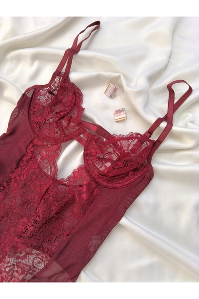 İNKO İÇ GİYİM Δαντελένιο κορμάκι με διάφανο κάτω μέρος με κουμπώματα