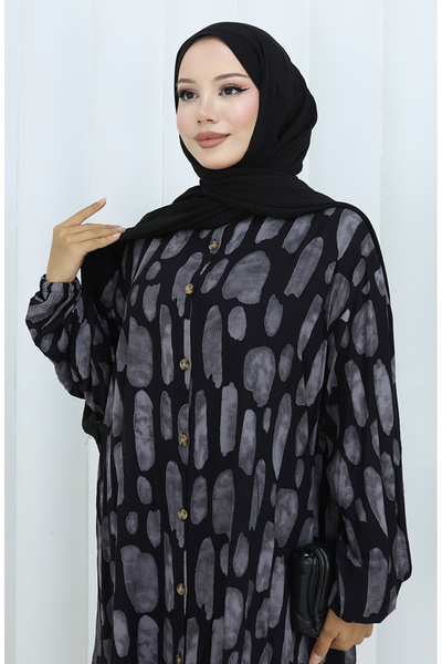 sefamerve Viscose Fabric Tunic Trousers Double Set 2138-04 Black Beige