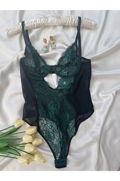 İNKO İÇ GİYİM Δαντελένιο κορμάκι με διάφανο κάτω μέρος με κουμπώματα