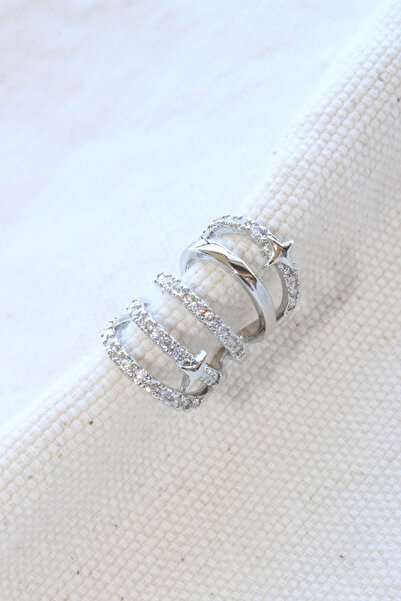 Leo'Stone Çoklu Görünüm Zirkon Taşlı Minik Yıldızlı Model Earcuff Kıkırdak Küpe