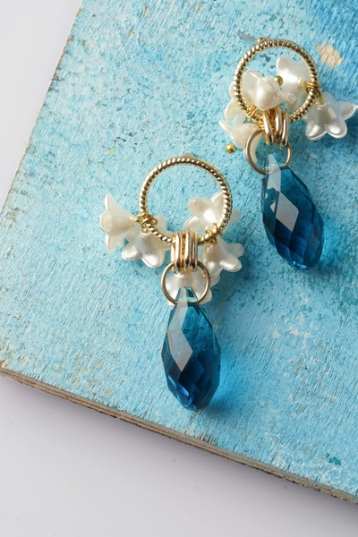 Leo'Stone Özel Seri Çok Renkli İncili Çiçekli Kadın Çelik Küpe