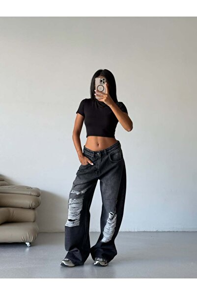 EDVESS Černé volné džíny Crash Baggy