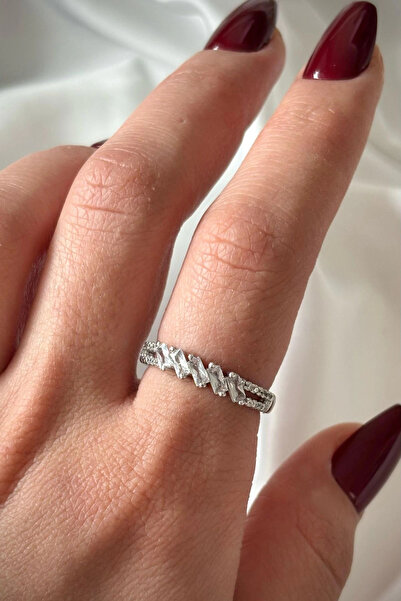 Leo'Stone Premium Series Fivestone Model Cross Baguette Zircon Stone Design Adjustable Women's Steel Ring