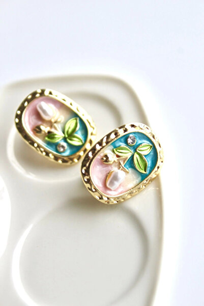 Leo'Stone Vintage Incili Beyaz Gül Motifli 3d Tablo Tasarım Kadın Çelik Küpe