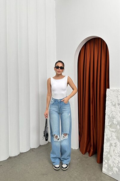 EDVESS Pantaloni de tendință Blue Ripped Jeans