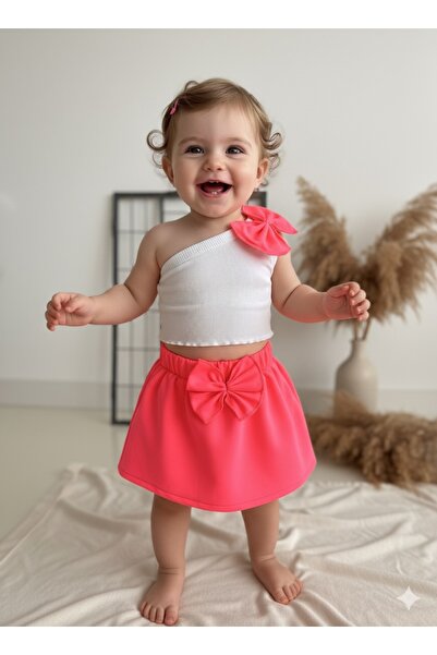 BAHNUR Pink Children's Crop Skirt and Single Sleeve Summer Set