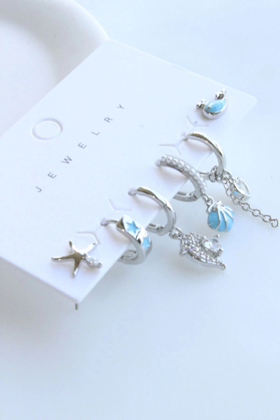 Leo'Stone 6 Piece Oyster Design Tarnish-Free Color-Throw Multiple Women's Steel Earrings