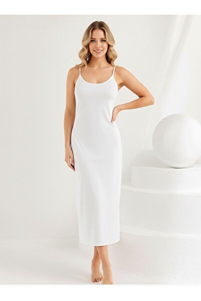 medipek Fehér hosszú ruha - állítható kötélpánttal és bélelt alsószoknyával