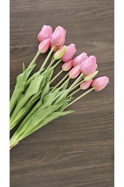 Omelas Yapay Çiçek Islak Lale Demet Islak Dokulu Kaliteli Leylak Rengi 45 Cm. 7 Dallı. (4 ÇİÇEK 3 TOMURCUK)