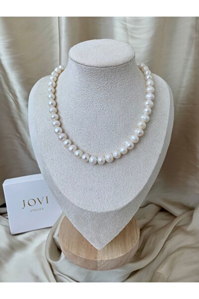 JOVİ ATELİER 50cm Doğal Inci Kolye - Çelik Aparat - 50cm 5cm Uzatma Zinciri
