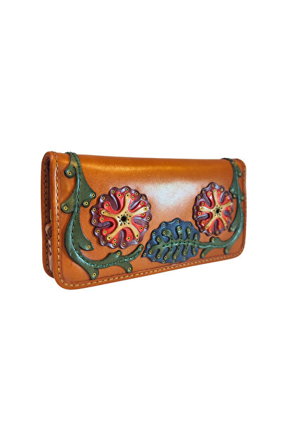 GÖN 100% LEATHER HANDMADE WOMEN'S WALLET WITH HORIZONTAL PHONE COMPARTMENT ZIPPER AND FENCE FAPER (LIVA)