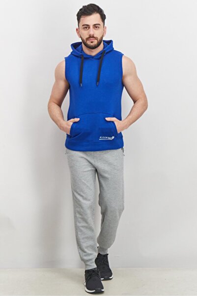 John Richmond Men Hooded With Drawstring Brand Logo Sleeveless Sweatshirt, Blue